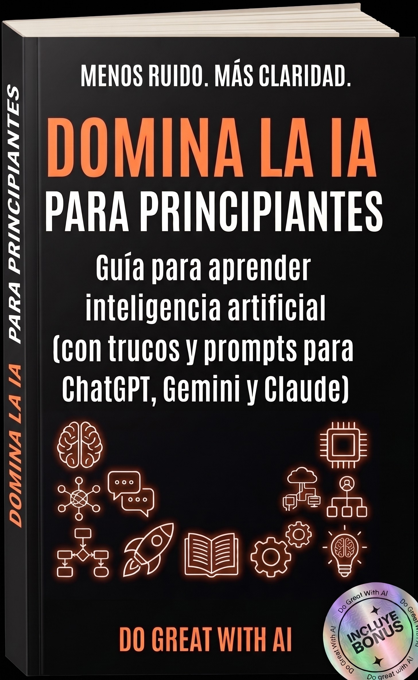 Domina la IA para principiantes - Portada mockup 3D